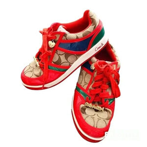 COACH Oriana shoes Sneakers Tennis Red Rhinestones Heart Charms Rare Y2K